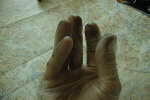 Bits of meteorites left on a glove.